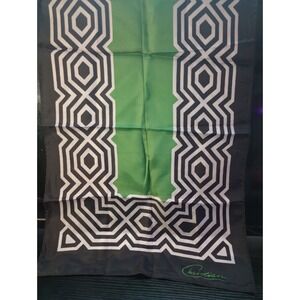 Vintage Christian Mod Geometric Scarf – Black, White & Green – 44" x‎ 15" – Made